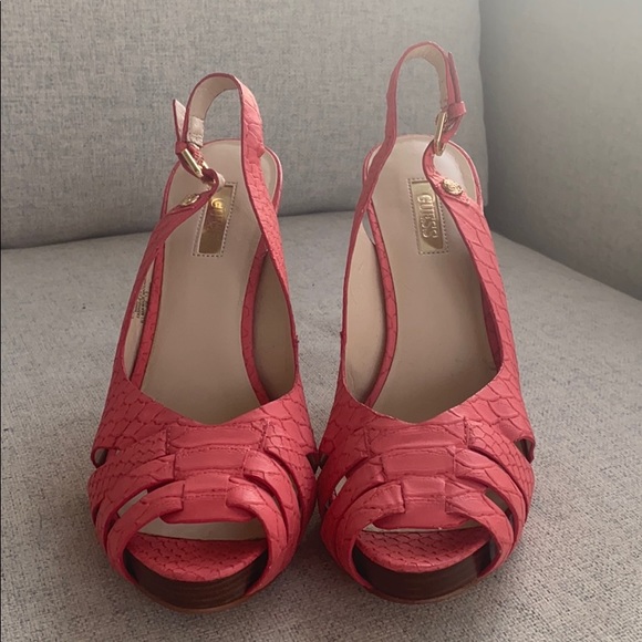 2/$40 leather Guess Coral peep pumps. - Picture 2 of 7
